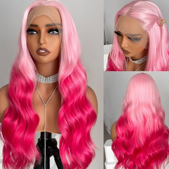 22” Pink Ombre BODY WAVY Lace Front Wig NEW